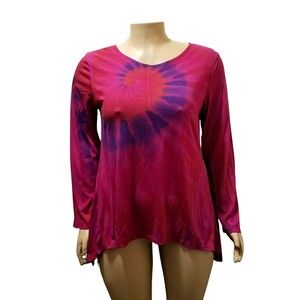 Poliana Plus Junior’s Magenta Tie Dye Sidetail Sharkbite Top 2X